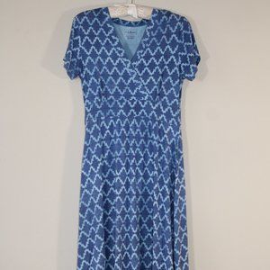L.L.Bean Women's Summer A-line V-Neck Knit Dress - Size XS, Short-Sleeve, Blue